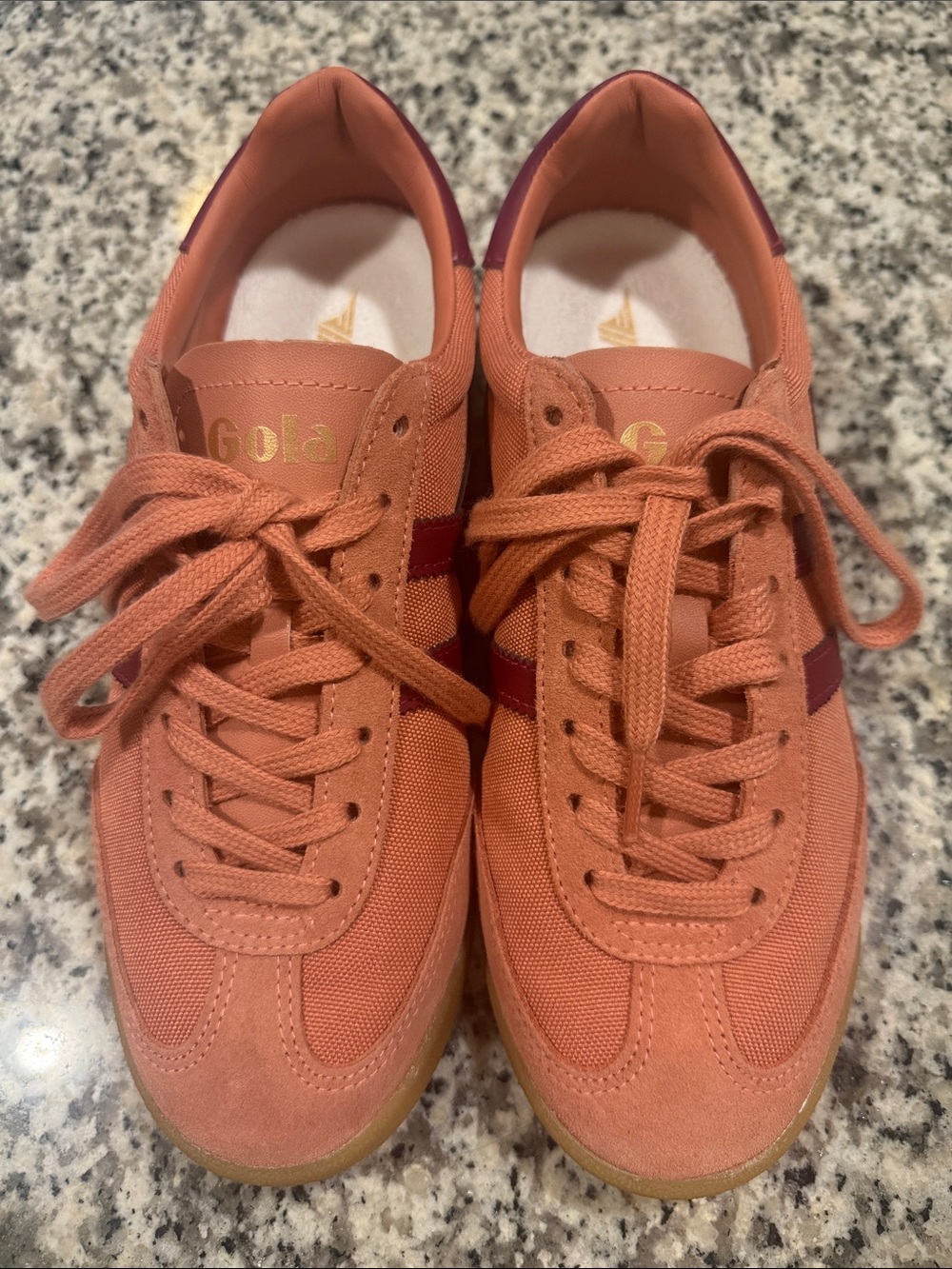 Gola Terracotta Canvas & Suede Trainer with Burgundy Stripe